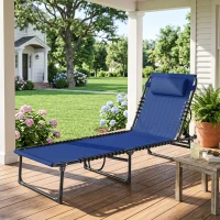 Outsunny Foldable Chaise Lounge, 4-Position Reclining Back, Trifold Portable design and Breathable Mesh for Poolside,Camping, Hiking - Navy Blue(m-2)