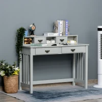 HOMCOM Study Writing Desk Computer Table Workstation with Removable Shelf, 2 Drawers, and Wide Tabletop, Grey(m-10)