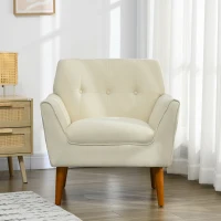 HOMCOM Traditional Accent Chair, Button Tufted Armchair with Wood Legs for Living Room, Bedroom, Beige(m-6)