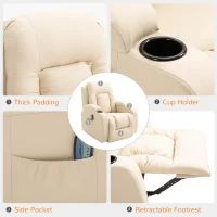 HOMCOM Vibration Massage Recliner Chair for Living Room with Heat,  Swivel Single Sofa, Modern PU Leather Manual Reclining Chair with Footrest, Cream White(m-16)