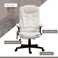 Vinsetto 6 Point Executive Office Chair with Heat, Velvet High Back Vibrating Massage Office Chair, Cream White(m-9)
