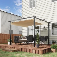 Outsunny 10' x 10' Retractable Pergola Canopy, Patio Gazebo, Sun Shelter with Aluminum Frame for Outdoors, Cream White(m-10)