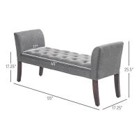 HOMCOM Upholstered Bedroom Entryway Bench with Button Tufted Design, End of Bed Bench with Arms and Solid Wood Legs, Dark Gray(m-3)