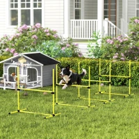 PawHut 4 Piece Dog Agility Set with Adjustable Height Jump Bars, Carry Bag, Displacing Top Bar, Yellow Yellow(m-2)