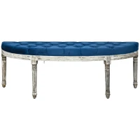 HOMCOM Vintage Semi-Circle End of Bed Bench, Upholstered Bedroom Entryway Bench with Tufted Velvet-Touch Fabric with Rubberwood Legs, Blue(m-11)