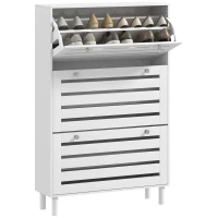 HOMCOM Narrow Shoe Storage Cabinet, 3 Flip Drawers, Adjustable Shelves, 18-24 Pairs Capacity, White(m-9)