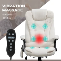 Vinsetto 6 Point Executive Office Chair with Heat, Velvet High Back Vibrating Massage Office Chair, Cream White(m-4)