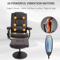 HOMCOM Massaging Faux Leather Recliner Chair and Ottoman Set, Swivel Vibration Massage Lounge Chair with Remote Control for Living Room, Bedroom, or Office, Brown(m-4)
