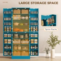 HOMCOM 65" Kitchen Cabinet, Kitchen Pantry Cabinet with 4 Doors and 16 Door Shelves for Dining Room, Blue(m-4)