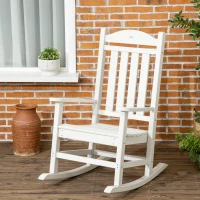 Outsunny Outdoor Rocking Chair, All Weather-Resistant HDPE Rocking Patio Chairs with Rustic High Back, Armrests, Oversized Seat and Slatted Backrest, 350lbs Weight Capacity, White(m-2)