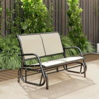 Outsunny 2-Person Outdoor Glider Bench, Patio Double Swing Rocking Chair Loveseat w/Powder Coated Steel Frame for Backyard Garden Porch, Beige(m-8)