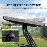Outsunny 3-Seat Patio Swing Chair, Outdoor Swing Glider with Adjustable Canopy, Removable Thicken Cushion, and Weather Resistant Steel Frame, for Garden, Poolside, Backyard, Black(m-4)