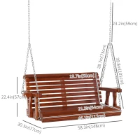 Outsunny 2 Seater Porch Swing Wooden Patio Swing Chair with Cup Holder and Chains Outdoor Swing Bench for Garden Yard, Brown(m-3)