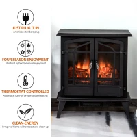 HOMCOM Electric Fireplace Heater, Fireplace Stove with Realistic LED Flames and Logs, Remote Control and Overheating Protection, 1400W, Black(m-7)
