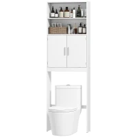 HOMCOM Over The Toilet Storage Shelf, Freestanding 4-Tier Bathroom Organizer with Adjustable Shelf and 2 Doors, White(m-2)