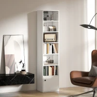 HOMCOM 7-Tier Bookcase, Display Shelf Unit with Adjustable Shelf and Cabinet, White(m-7)