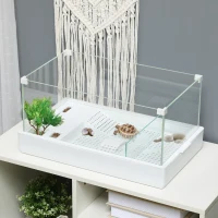 PawHut Glass Turtle Tank, Turtle Aquarium with Basking Platform and Filter Layer Design, Full View Visually Reptile Habitat, Easy to Clean and Change Water, Multi Functional Area(m-2)