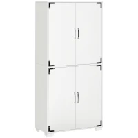 HOMCOM Industrial Kitchen Pantry Cabinet with 4 Doors and Storage Shelves, Freestanding Storage Cabinet, White(m-1)