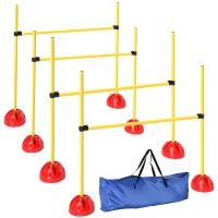 PawHut Dog Agility Training Equipment, 4 PCS Obstacle Course with Height Adjustable Jump Hurdle and Bag, Yellow(m-9)