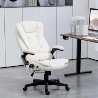 Vinsetto 6 Point Executive Office Chair with Heat, Velvet High Back Vibrating Massage Office Chair, Cream White(m-2)