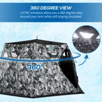 Outsunny 4 Person Insulated Pop-Up Ice Fishing Shelter, 360-Degree View, Portable Ice Fishing Tent Shanty with Carry Bag, Two Doors and Anchors for Low-Temp -22℉, Camouflage(m-6)