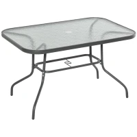 Outsunny Metal Garden Dining Table with Umbrella Hole, Outdoor Patio Table with Tempered Glass Top, 47.25" x 31.5"(m-11)