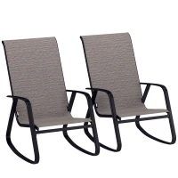 Outsunny Set of 2 Patio Rocking Chairs, Outdoor Rocking Chairs with High Backrest, Armrests for Backyard, Garden, Light Brown(m-9)