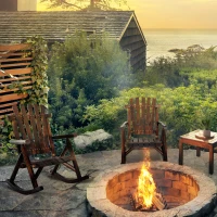 Outsunny Outdoor Wooden Rocking Chair, Single-Person Rustic Adirondack Rocker with Slatted Seat, High Backrest, Armrests for Patio, Garden and Porch, Brown(m-10)