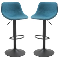 HOMCOM Adjustable Bar Stools, Swivel Bar Height Chairs Barstools Padded with Back for Kitchen, Counter, and Home Bar, Set of 2, Blue(m-11)