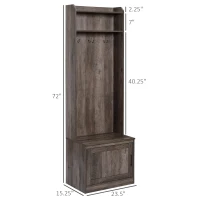 HOMCOM Narrow Hall Tree with Shoe Storage Bench, Rustic Entryway Bench with Coat Rack, Accent Coat Tree with Storage Shelves for Hallway, Mudroom, Brown(m-3)