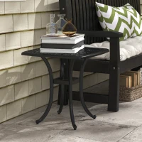 Outsunny 21" Square Outdoor End Table, Cast Aluminum Patio Side Table with Umbrella Hole for Garden, Balcony, Poolside, Black(m-7)