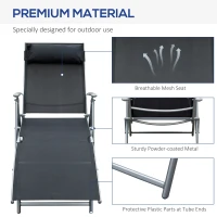 Outsunny Chaise Lounge Foldable Outdoor Chair, Portable, 7-Position Adjustable Reclining Tri-fold Chair for Camping, Sunbathing & Tanning at the Beach, Swimming Pool with Pillow, Black(m-7)