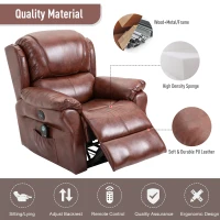 HOMCOM Vibration Massage Recliner Chair for Living Room with Heat,   Single Sofa, PU Leather Power Reclining Chair, Home Theater Seating with Footrest, Brown(m-8)