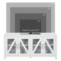 HOMCOM TV Cabinet Stand for TVs up to 58", Entertainment Center with Adjustable Shelves, 4 Glass Doors and 4 Cable Holes for Living Room, White(m-7)
