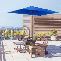 Outsunny 6.5x10ft Patio Umbrella, Rectangle Market Umbrella with Aluminum Frame and Crank Handle, Garden Parasol Outdoor Sunshade Canopy, Dark Blue(m-8)