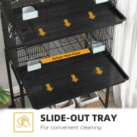 PawHut 65" Birdcage for Canaries, Lovebirds Finches, Budgie Cage with Wheels, Black(m-4)