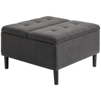 HOMCOM 30" Square Storage Ottoman, Upholstered Ottoman Coffee Table with Lift Top, Button Tufted and Wood Legs, Accent Footstool for Living Room, Dark Gray(m-11)