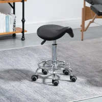 HOMCOM PU Leather Adjustable Stool, Rolling Saddle Stool with Wheels for Massage, Spa, Clinic, Beauty and Tattoo, Black(m-10)