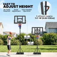 Soozier Basketball Hoop, 7.7 FT to 10 FT Adjustable, Portable Basketball Goal with 43'' Shatterproof Backboard,Fillable Base(m-4)