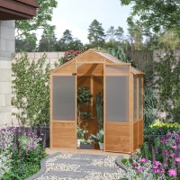 Outsunny 6' x 4' x 7' Polycarbonate Greenhouse, Walk-in Hot House Kit, Hobby Greenhouse with Lockable Door, Level 5 Wind Resistant Wooden Frame, Rustic Brown(m-9)