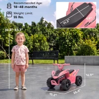 Qaba Kids ATV, 6V Battery Powered Kids Quad with 4 Wheeler, Handlebar Button Control, Max 1.2MPH, Max 55lbs Load, Light Pink(m-3)