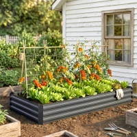 Outsunny 95" x 36" x 12" Galvanized Raised Garden Bed, Easy DIY and Cleaning for Growing Flowers, Herbs, Succulents, Gray(m-8)