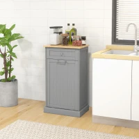 HOMCOM Kitchen Tilt Out Trash Bin Cabinet, Free Standing Recycling Cabinet, Trash Can Holder with Drawer, Grey(m-1)