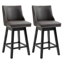 HOMCOM 28" Swivel Bar Height Bar Stools Set of 2, Armless PU Leather Upholstered Barstools Chairs with Nailhead Trim and Wood Legs, Brown(m-1)
