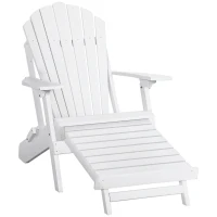 Outsunny Folding Adirondack Chair with Pull Out Ottoman, Outdoor Fir Wood Fire Pit Chair with Footrest, Porch Fanback Lounge for Patio, Poolside Lawn Garden, White(m-1)