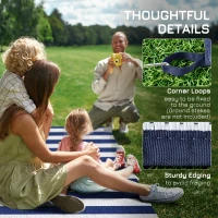 Outsunny Reversible Outdoor Rug, 9' x 18' Waterproof Plastic Straw Floor Mat, Portable RV Camping Carpet, Large Floor Mat for Backyard, Deck, Picnic, Beach, Blue & White Striped(m-8)