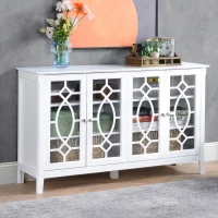 HOMCOM Sideboard Buffet Cabinet, Kitchen Storage Cabinet, Glass Door Accent Cabinet with Adjustable Shelves, White(m-2)