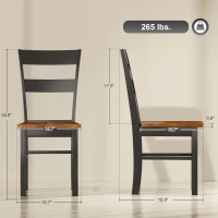 HOMCOM Farmhouse Dining Table Chairs, Set of 2 Rubber Wood Kitchen Table Chairs with Open Back for Living Room, Black(m-3)