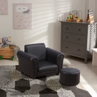 Qaba Kids Sofa Set with Footstool, Upholstered Armchair for Kids 18M+, Baby Sofa for Playroom, Children's Bedroom, Nursery Room, Black(m-10)