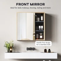HOMCOM Wall Mount Medicine Cabinet with Mirror, Bathroom Cabinet Storage Organizer with 2 Doors, Cupboards and Shelves, Natural(m-5)